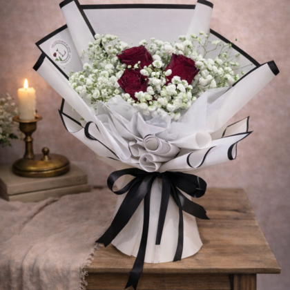 Red Roses with Babybreath