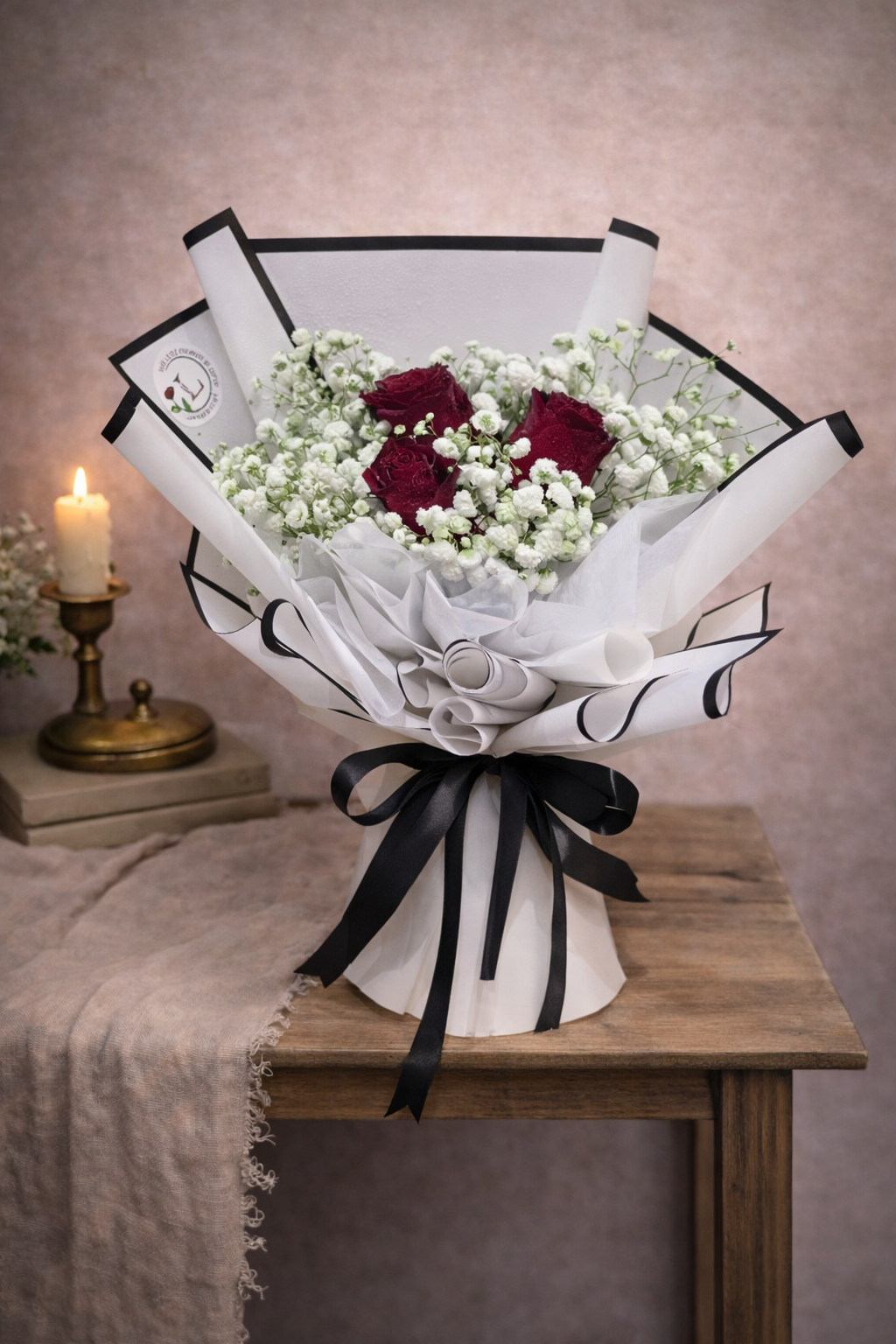 Red Roses with Babybreath