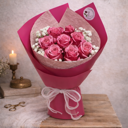 Cherry Roses with Babybreath