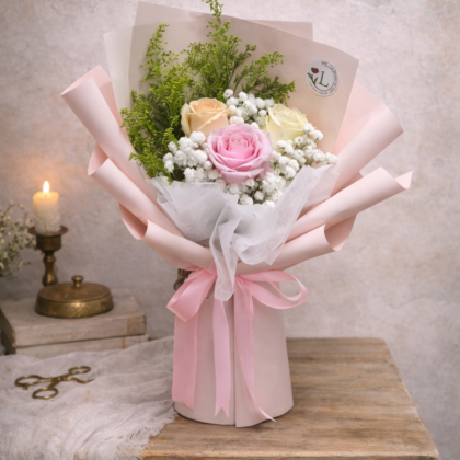Mixed Roses with Babybreath