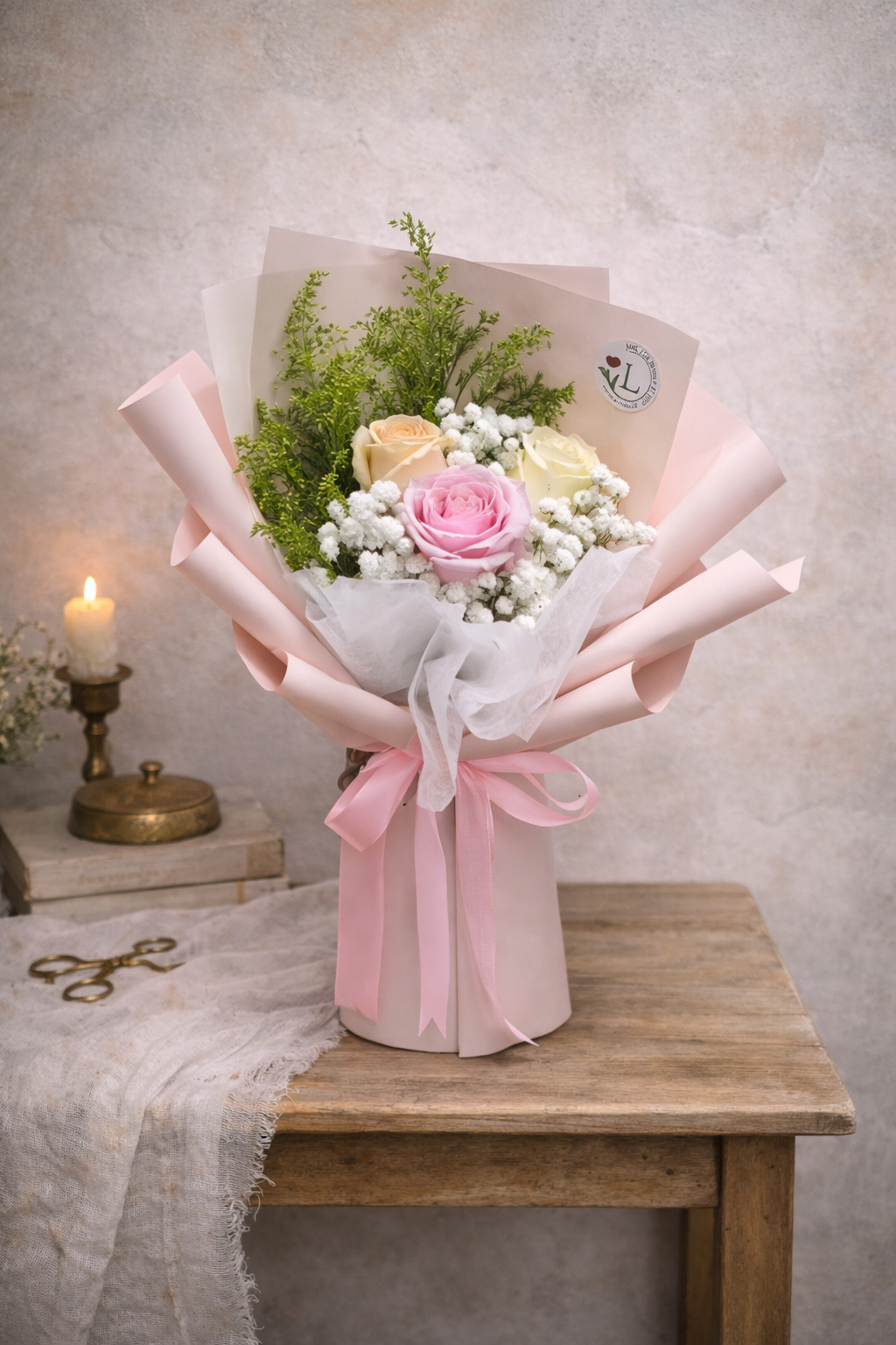 Mixed Roses with Babybreath